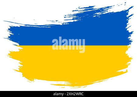 Sfondo bandiera pennello Ucraina. Stendardo isolato dipinto ucraino in stile grunge disegnato a mano. Foto Stock
