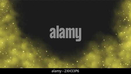 Fumo magico con stelle e scintille, nebbia con particelle brillanti, vapori colorati con polvere di stelle. Illustrazione Vettoriale