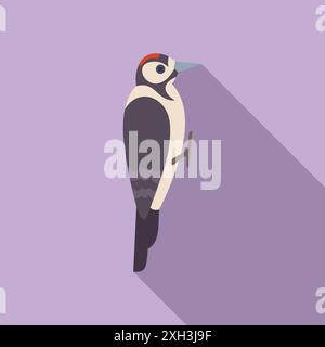 Illustrazione di un picchio in piedi su un ramo, con segni e colori distintivi Illustrazione Vettoriale
