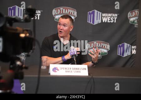 11 luglio 2024 - il capo-allenatore dei Boise State Broncos Spencer Danielson intervista durante la giornata mediatica della Mountain West Conference Football al circa Resort & Casino nel centro di Las Vegas, Nevada - Michael Sullivan/CSM (immagine di credito: © Michael Sullivan/Cal Sport Media) Foto Stock