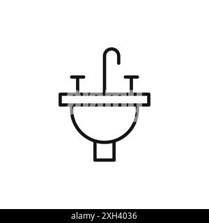 Il logo del lavello del bagno con l'icona del logo è in bianco e nero Illustrazione Vettoriale