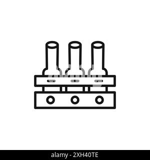 bottiglie di birra nel cestello icona logo segno vettoriale contorno in bianco e nero Illustrazione Vettoriale