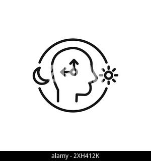 Icona ritmi circadiani logo segno vettoriale contorno in bianco e nero Illustrazione Vettoriale