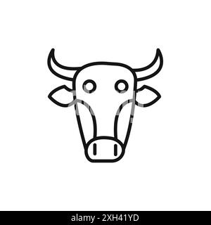 logo con l'icona della testa di mucca, contorno vettoriale in bianco e nero Illustrazione Vettoriale