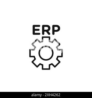 pianificazione delle risorse aziendali o simbolo erp, contorno vettoriale del logo in bianco e nero Illustrazione Vettoriale