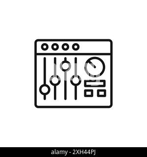 Logo dell'icona del mixer audio contorno vettoriale in bianco e nero Illustrazione Vettoriale