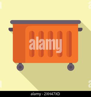 Illustrazione di un grande contenitore arancione di rifiuti in metallo con ruote a terra, concetto di gestione dei rifiuti e riciclaggio Illustrazione Vettoriale
