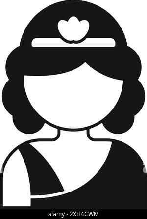 Icona in bianco e nero di una donna greca che indossa un chitone e una tiara Illustrazione Vettoriale