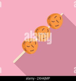 Semplice icona piatta di takoyaki su uno spiedino di legno, un popolare cibo di strada giapponese Illustrazione Vettoriale