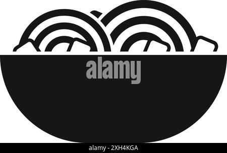 Icona in bianco e nero di una ciotola di noodle di ramen servita Illustrazione Vettoriale