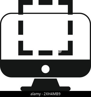 Icona in bianco e nero di un monitor del computer con interfaccia software per la modifica delle immagini Illustrazione Vettoriale