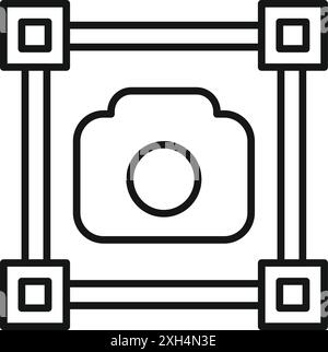 Icona di linea di una fotocamera che si concentra su un oggetto con tecnologia di realtà aumentata Illustrazione Vettoriale