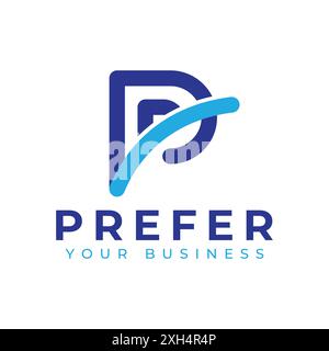 P Letter Prefer Business Blue Curve Line Logo Template Illustrazione Vettoriale