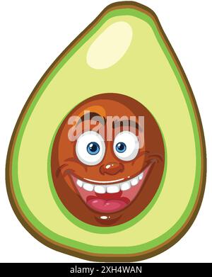 Avocado sorridente con viso e semi espressivi Illustrazione Vettoriale