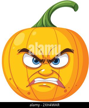 Una zucca cartoni animati con un'espressione arrabbiata Illustrazione Vettoriale