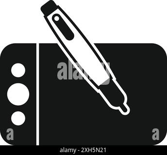 Icona in bianco e nero di un tablet grafico con una penna, utilizzata da designer e artisti per il lavoro digitale Illustrazione Vettoriale