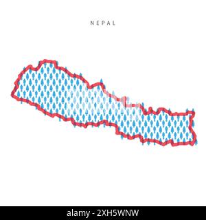 Mappa della popolazione del Nepal. Figure bastone la mappa dei nepalesi con il confine rosso traslucido. Modello di icone di uomini e donne. Illustrazione isolata. Foto Stock