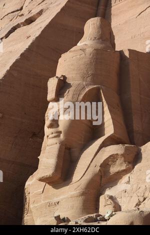 Close-up of Pharaoh Statue at Abu Simbel, Egypt Stock Photo