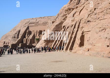 lots of Tourists Visiting Abu Simbel Temples, Egypt Stock Photo