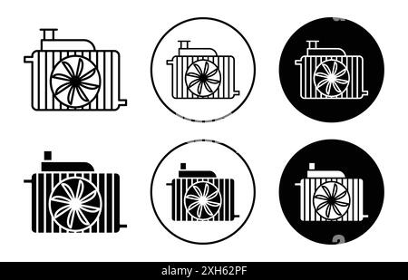 Icona del radiatore dell'auto simbolo vettoriale o set di insegne con contorno bianco e nero Illustrazione Vettoriale