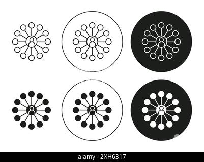 Raccolta centralizzata di simboli vettoriali o set di segni con contorno in bianco e nero Illustrazione Vettoriale