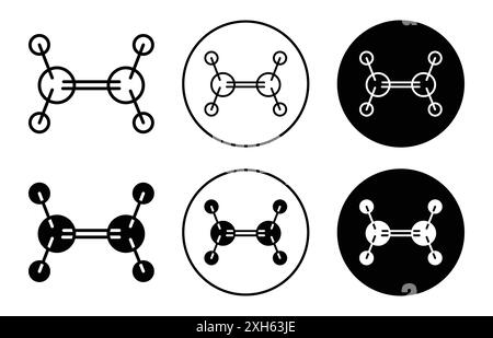 ICONA MOLECOLA DI ETILENE simbolo vettoriale o set di segni raccolta in bianco e nero Illustrazione Vettoriale