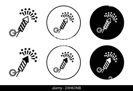 Icona esplosiva del cracker antincendio simbolo vettoriale o collezione di set di cartelli in bianco e nero Illustrazione Vettoriale