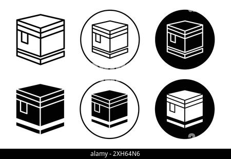 Simbolo o set di simboli kaaba Icon Vector con contorno bianco e nero Illustrazione Vettoriale