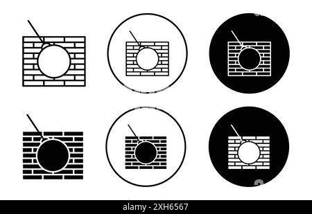 Icona demolizione simbolo vettoriale o collezione di set di insegne in bianco e nero Illustrazione Vettoriale