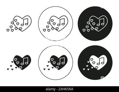 Icona Love Music simbolo vettoriale o collezione di set di insegne in bianco e nero Illustrazione Vettoriale