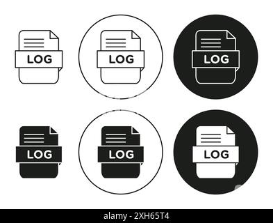 Icona del file di registro simbolo vettoriale o insieme di set di segni in bianco e nero Illustrazione Vettoriale