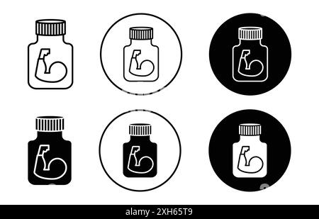 Supplemento fitness Icon Vector symbol o set di insegne Collection in bianco e nero Illustrazione Vettoriale