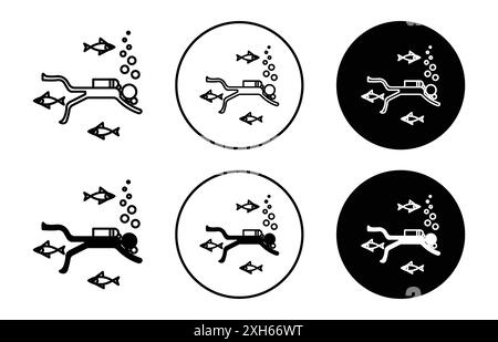 Icona subacquea simbolo vettoriale o collezione di set di insegne in bianco e nero Illustrazione Vettoriale