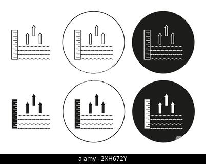 Icona del livello del mare simbolo vettoriale o collezione di set di insegne in bianco e nero Illustrazione Vettoriale