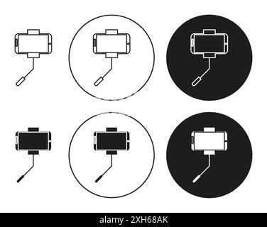 Icona della levetta per selfie simbolo vettoriale o collezione di set di insegne in bianco e nero Illustrazione Vettoriale