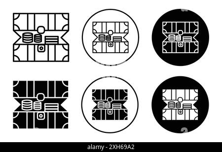 Icona del Tesoro simbolo vettoriale o set di insegne con contorno bianco e nero Illustrazione Vettoriale