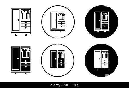 Simbolo Warbrobe Vector o collezione di set di insegne in bianco e nero Illustrazione Vettoriale