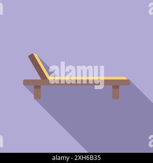 Chaise longue da spiaggia in legno che proietta una lunga ombra, semplice illustrazione di icone in un design piatto Illustrazione Vettoriale