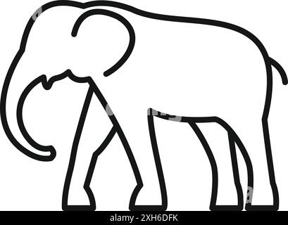 Semplice disegno in linea di un elefante che cammina con il suo tronco abbassato Illustrazione Vettoriale