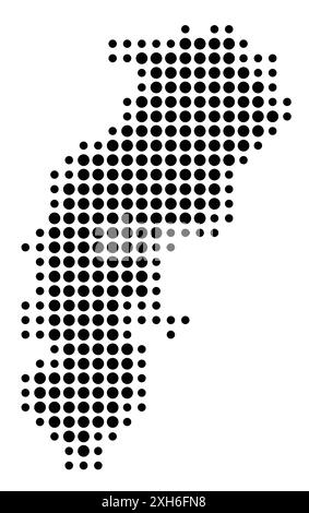 Mappa dei simboli dello stato di Chhattisgarh (India) che mostra lo stato/provincia con un motivo di cerchi neri Illustrazione Vettoriale