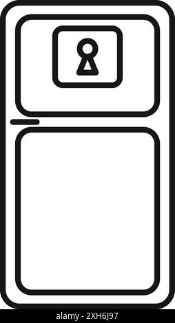 Semplice disegno in linea di una cassetta postale con lucchetto chiuso, che rappresenta il concetto di posta e comunicazione sicure Illustrazione Vettoriale