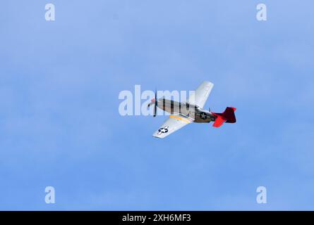 Vintage P51 Mustang "Tall in the Saddle" A33 coda rossa in volo. Foto Stock