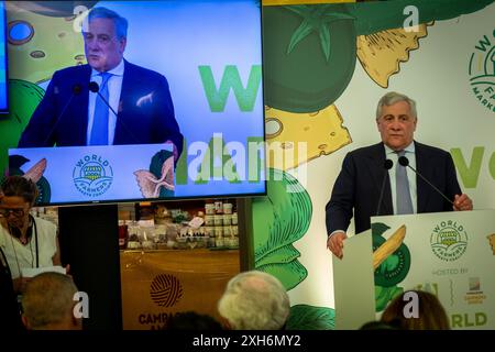 Roma, RM, Italia. 12 luglio 2024. Il ministro degli Esteri ANTONIO TAJANI tiene il suo discorso durante l'assemblea. (Credit Image: © Marco di Gianvito/ZUMA Press Wire) SOLO PER USO EDITORIALE! Non per USO commerciale! Foto Stock