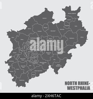 Mappa amministrativa della Renania settentrionale-Vestfalia con etichette, Germania Illustrazione Vettoriale