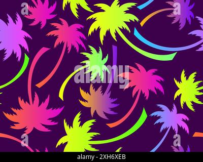 Palme senza cuciture. Palme colorate e sfumate. Sfondo con un motivo tropicale di palme. Ora legale. Design per sfondi, striscioni Illustrazione Vettoriale