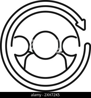 La freccia circolare che circonda tre persone rappresenta il concetto di economia circolare e riciclaggio per un futuro sostenibile Illustrazione Vettoriale
