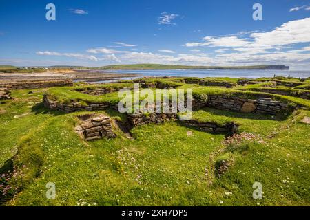 L'insediamento vichingo del Brough di Birsay sull'isola di Brough, le Isole Orcadi, Scozia settentrionale Foto Stock