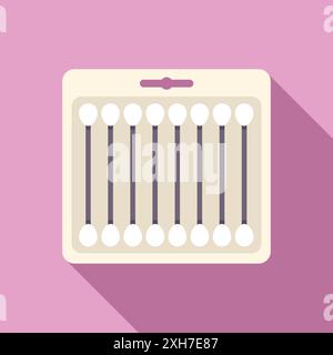 Confezione nuova di batuffoli di cotone sigillati appoggiati su una superficie rosa Illustrazione Vettoriale