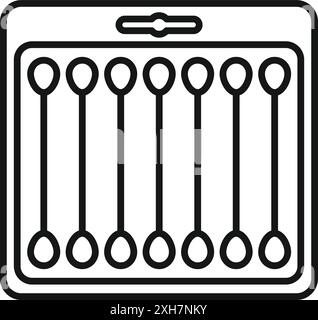 Icona della linea di batuffoli di cotone con otto bastoncini per la routine quotidiana di igiene Illustrazione Vettoriale