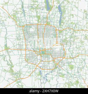 Road map of Columbus in Ohio. Contains layered vector with roads water, parks, etc. Illustrazione Vettoriale